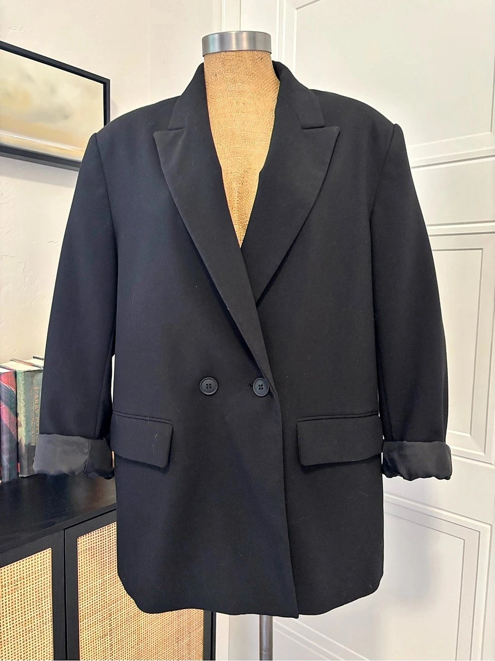 Zara Oversized Black Double-Breasted Blazer Size Large